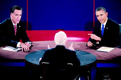 美国总统奥巴马和共和党总统候选人罗姆尼第三场电视辩论22日21时在佛罗里达州林恩大学举行，主题是外交政策。