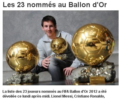 《法国杂志》截图，梅西是金球奖最有力的竞争者。